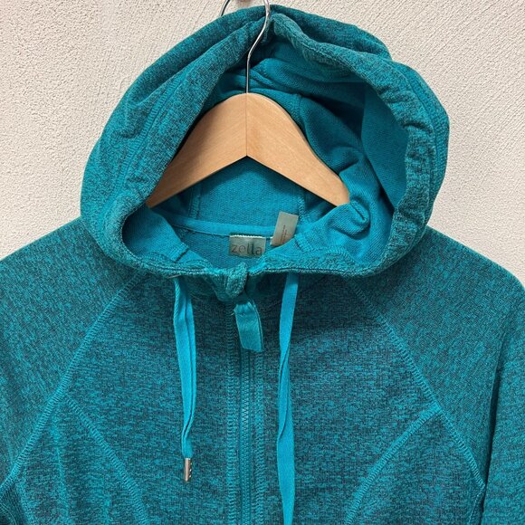 Zella Space Dye Fitted Track Jacket Lightweight Hood Full Zip Teal Women Medium - Picture 4 of 5